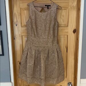 BCBGMaxAzria Tan Pleated Scoop Neck Midi Dress